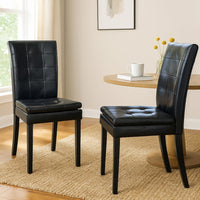 Brenda Dining Side Chair Set of 2, Black Wood, Tufted Faux Leather -BM335685