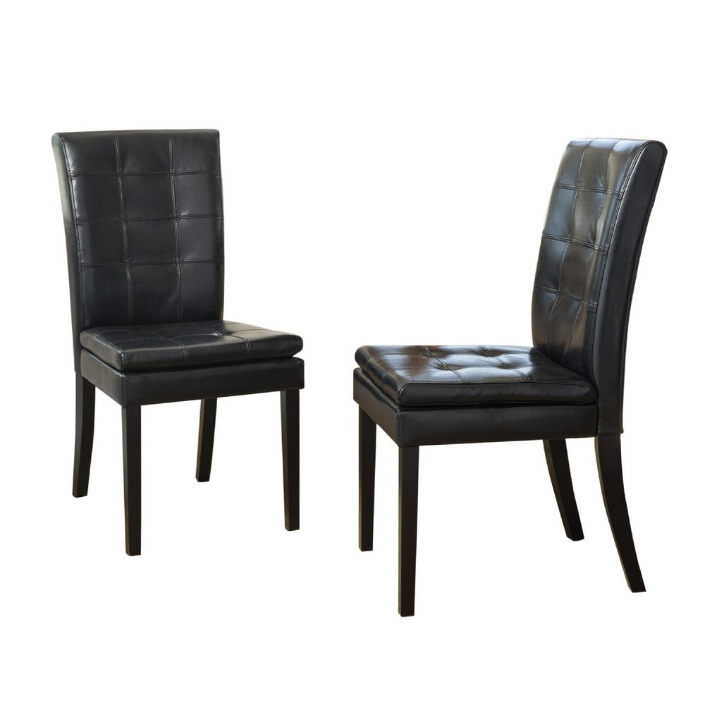 Brenda Dining Side Chair Set of 2, Black Wood, Tufted Faux Leather -BM335685