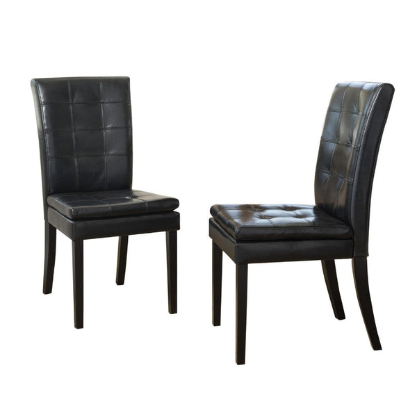 Brenda Dining Side Chair Set of 2, Black Wood, Tufted Faux Leather -BM335685