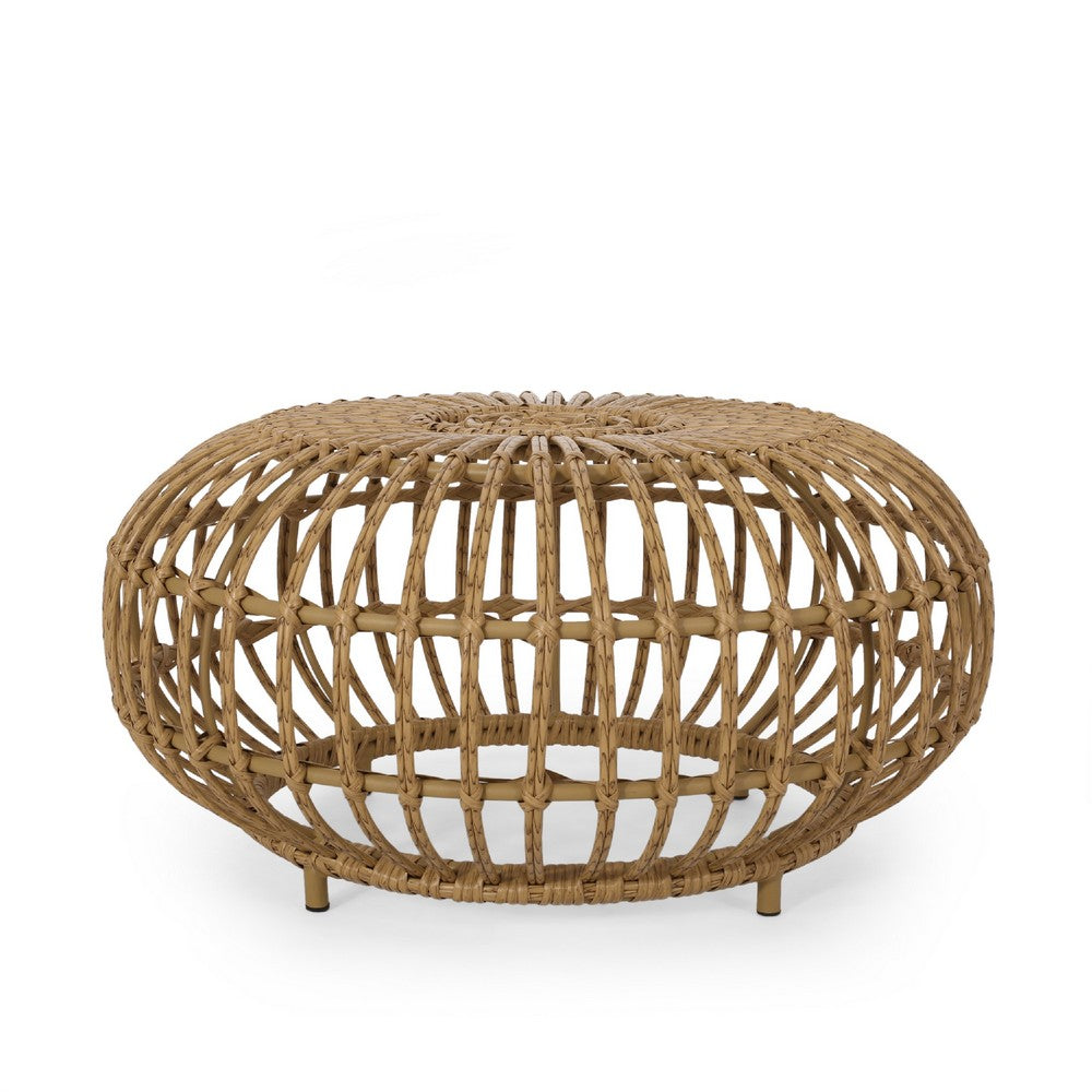 Tawa Outdoor Coffee Table, Light Brown Open Faux Rattan, 30 Inch -BM335686