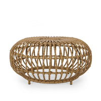 Tawa Outdoor Coffee Table, Light Brown Open Faux Rattan, 30 Inch -BM335686