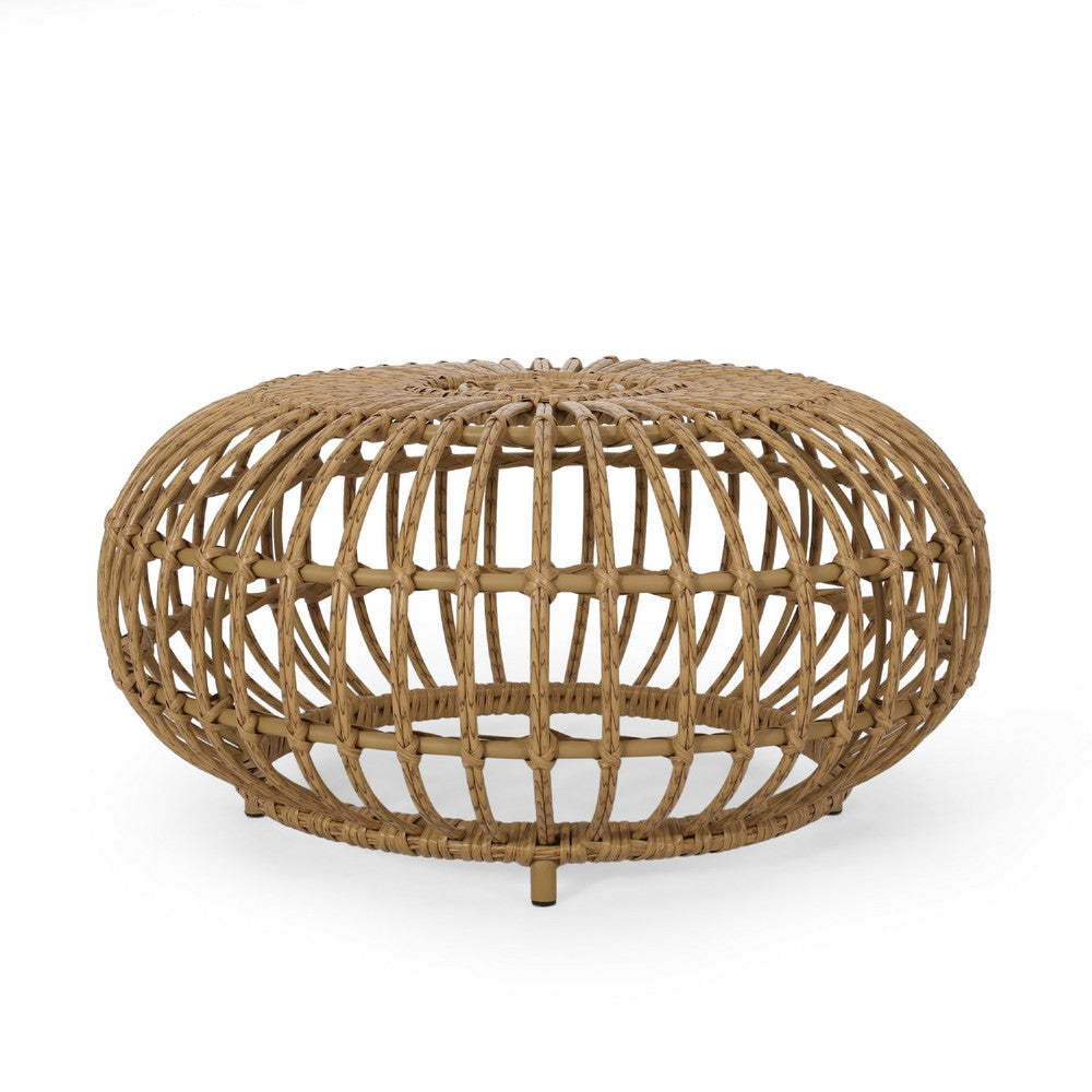 Tawa Outdoor Coffee Table, Light Brown Open Faux Rattan, 30 Inch -BM335686