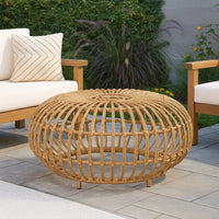 Tawa Outdoor Coffee Table, Light Brown Open Faux Rattan, 30 Inch -BM335686