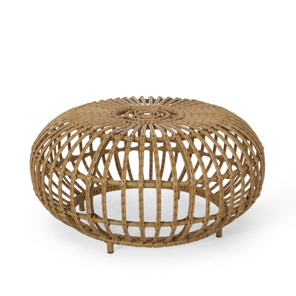 Tawa Outdoor Coffee Table, Light Brown Open Faux Rattan, 30 Inch -BM335686