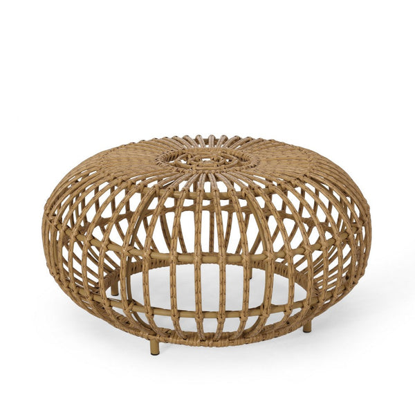 Tawa Outdoor Coffee Table, Light Brown Open Faux Rattan, 30 Inch -BM335686