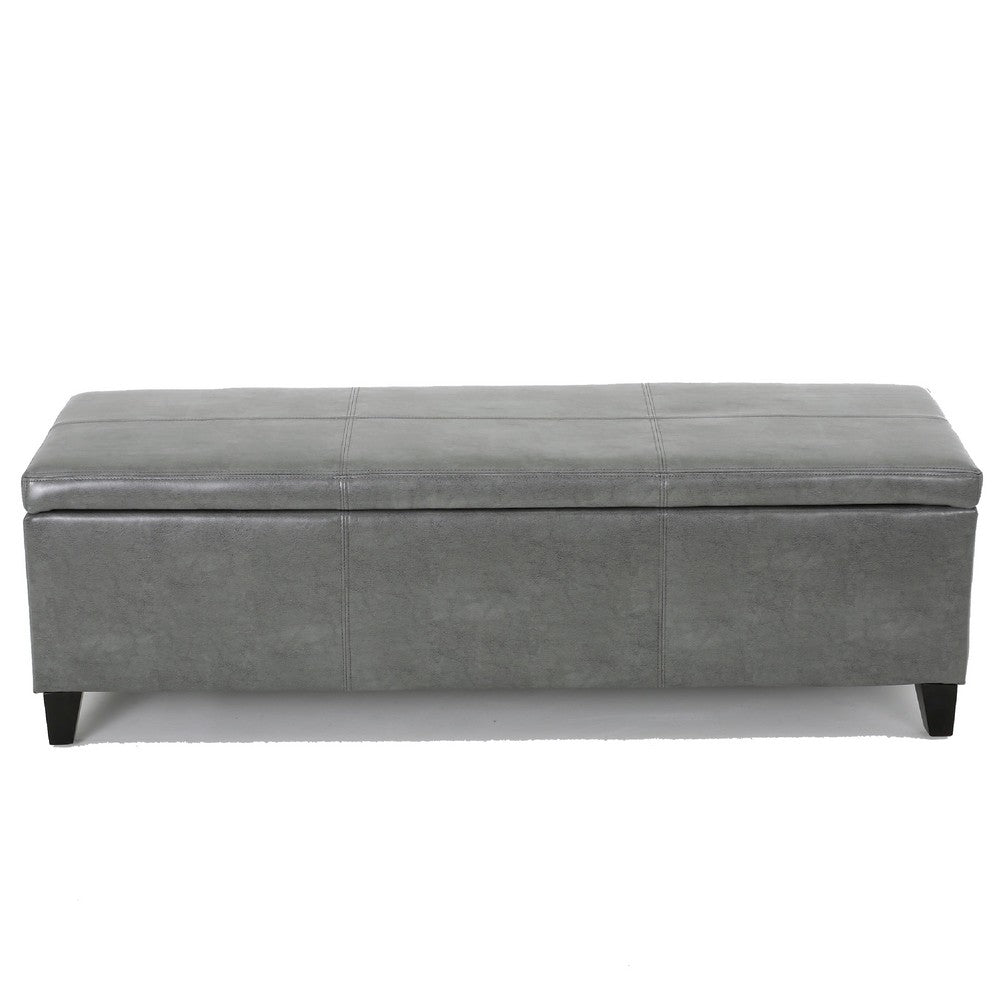 Elias Storage Ottoman, Dark Gray Faux Leather, Black Wood, 51 Inch -BM335687
