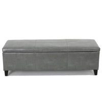Elias Storage Ottoman, Dark Gray Faux Leather, Black Wood, 51 Inch -BM335687