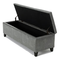 Elias Storage Ottoman, Dark Gray Faux Leather, Black Wood, 51 Inch -BM335687
