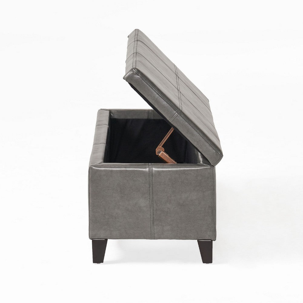 Elias Storage Ottoman, Dark Gray Faux Leather, Black Wood, 51 Inch -BM335687