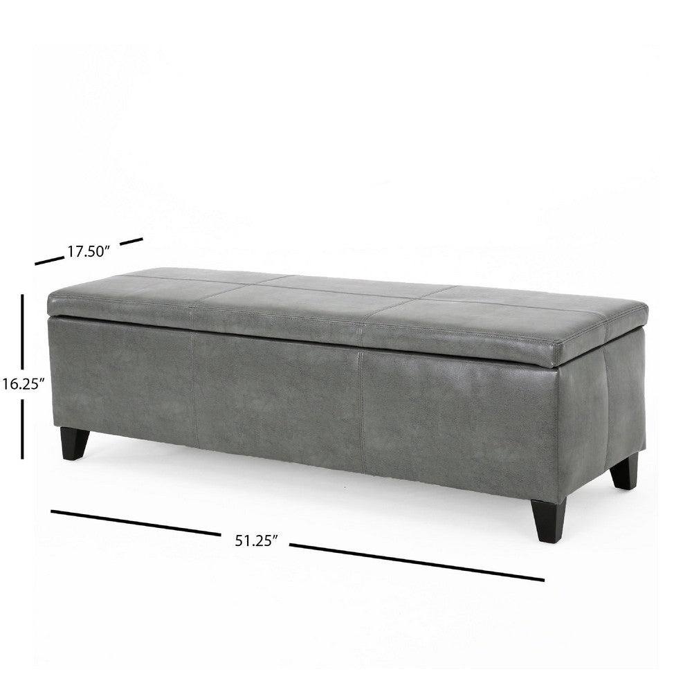 Elias Storage Ottoman, Dark Gray Faux Leather, Black Wood, 51 Inch -BM335687