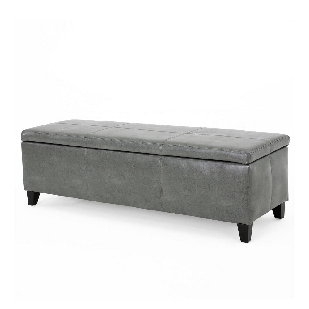 Elias Storage Ottoman, Dark Gray Faux Leather, Black Wood, 51 Inch -BM335687