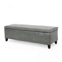 Elias Storage Ottoman, Dark Gray Faux Leather, Black Wood, 51 Inch -BM335687