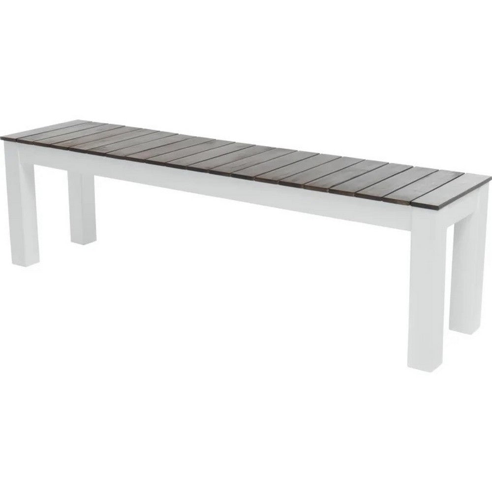 Eltan Outdoor Dining Bench Set of 2, Dark Brown and White Wood 62 Inch -BM335688