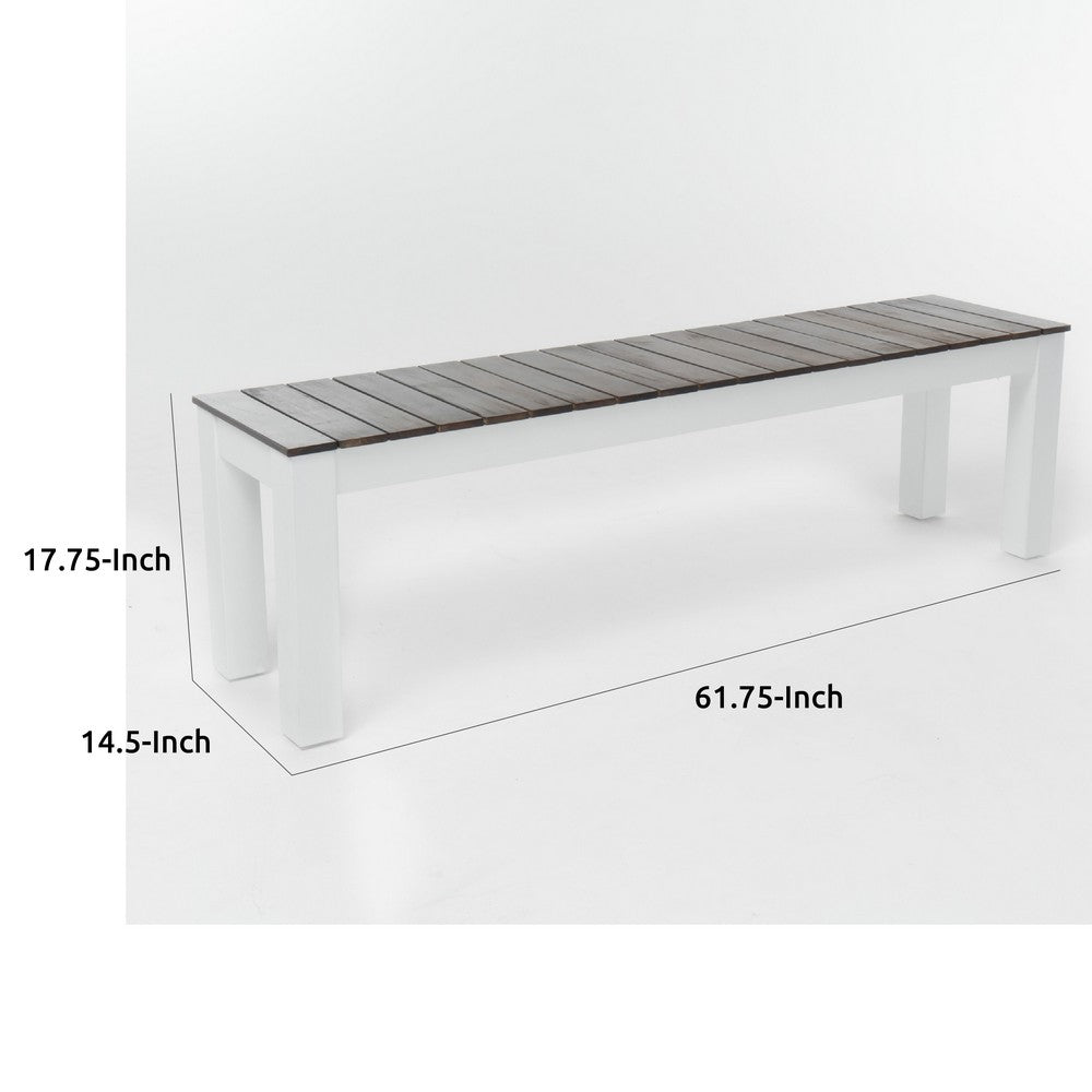 Eltan Outdoor Dining Bench Set of 2, Dark Brown and White Wood 62 Inch -BM335688
