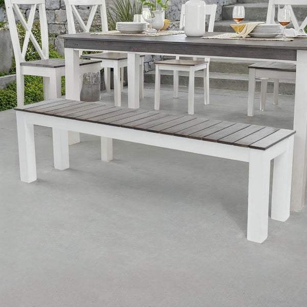 Eltan Outdoor Dining Bench Set of 2, Dark Brown and White Wood 62 Inch -BM335688