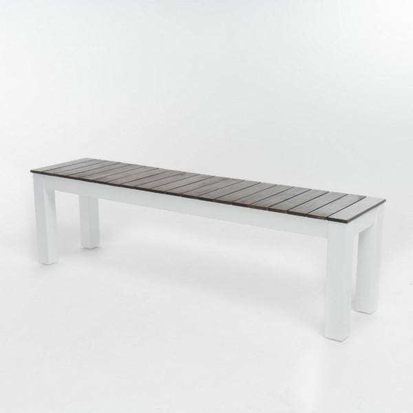 Eltan Outdoor Dining Bench Set of 2, Dark Brown and White Wood 62 Inch -BM335688