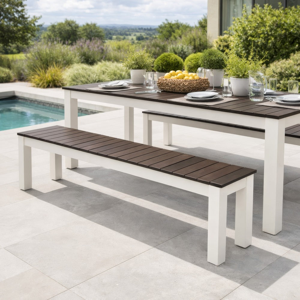 Eltan Outdoor Dining Bench Set of 2, Dark Brown and White Wood 62 Inch -BM335688