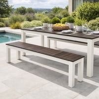 Eltan Outdoor Dining Bench Set of 2, Dark Brown and White Wood 62 Inch -BM335688