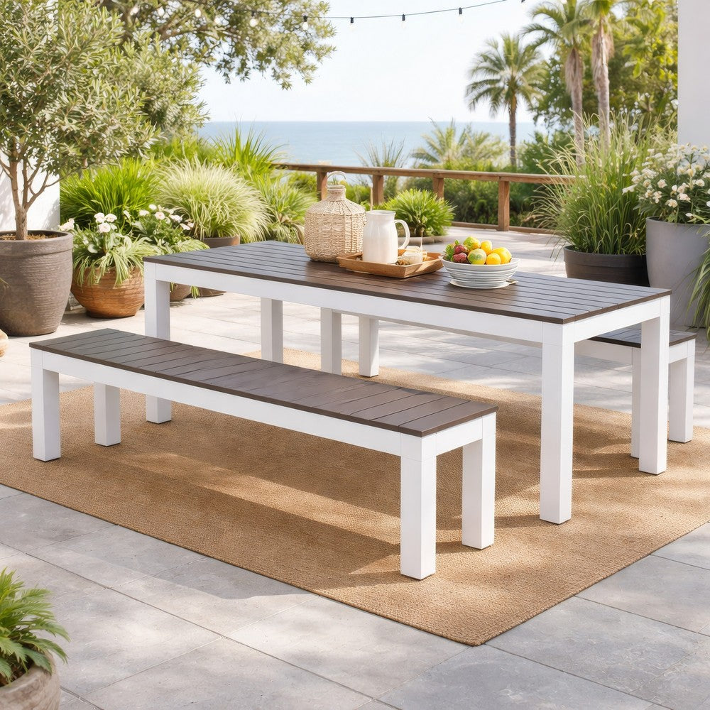 Eltan Outdoor Dining Bench Set of 2, Dark Brown and White Wood 62 Inch -BM335688