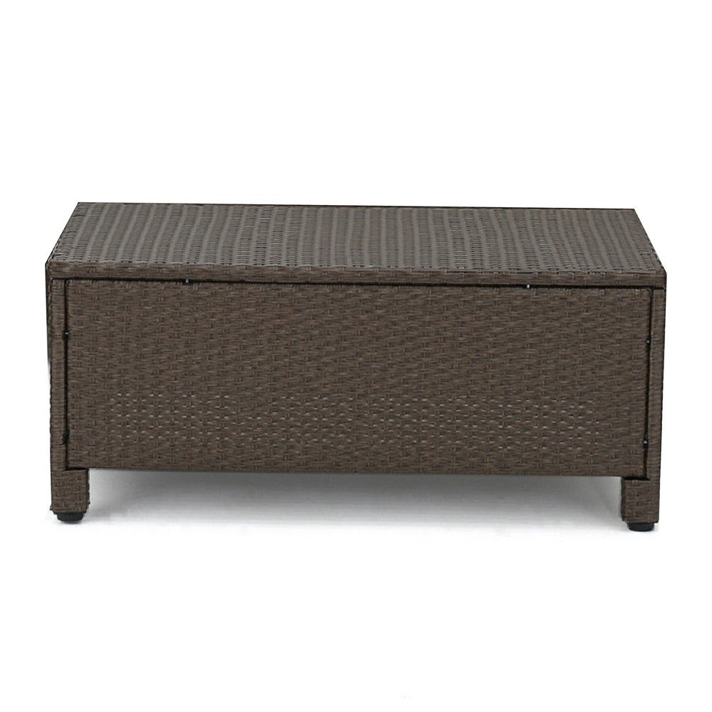 Perie 4 Piece Outdoor Sofa Chair and Table Set, Brown Rattan, White -BM335691