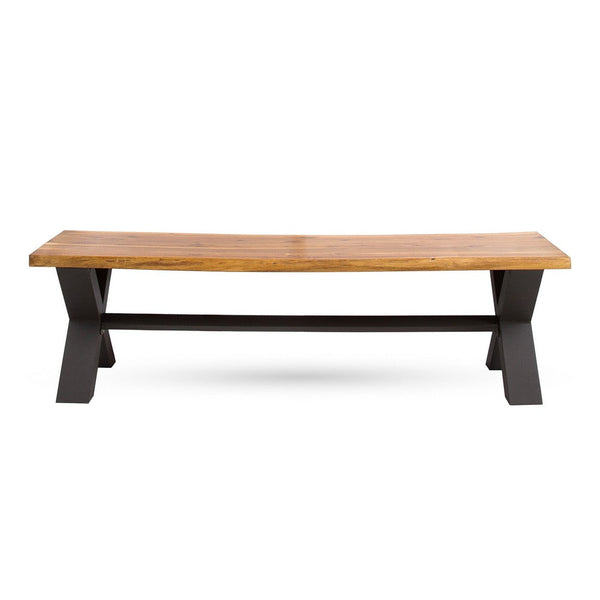 Nibel Outdoor Dining Bench, Teak Brown, 63 Inch Gray Acacia Wood Frame -BM335693