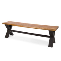 Nibel Outdoor Dining Bench, Teak Brown, 63 Inch Gray Acacia Wood Frame -BM335693