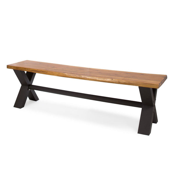 Nibel Outdoor Dining Bench, Teak Brown, 63 Inch Gray Acacia Wood Frame -BM335693