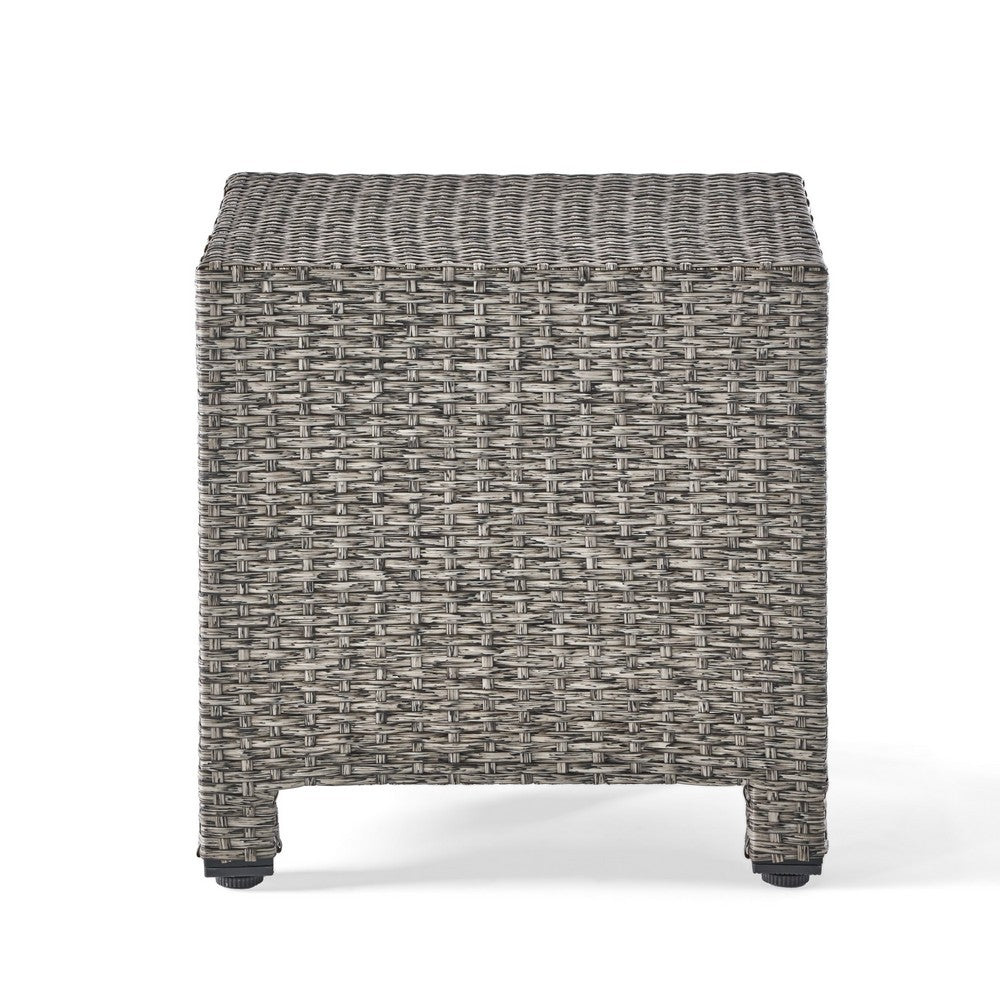 Perie Outdoor Accent Table, Gray Faux Rattan, Iron Frame, 18 Inch -BM335694