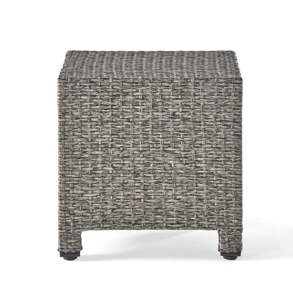 Perie Outdoor Accent Table, Gray Faux Rattan, Iron Frame, 18 Inch -BM335694