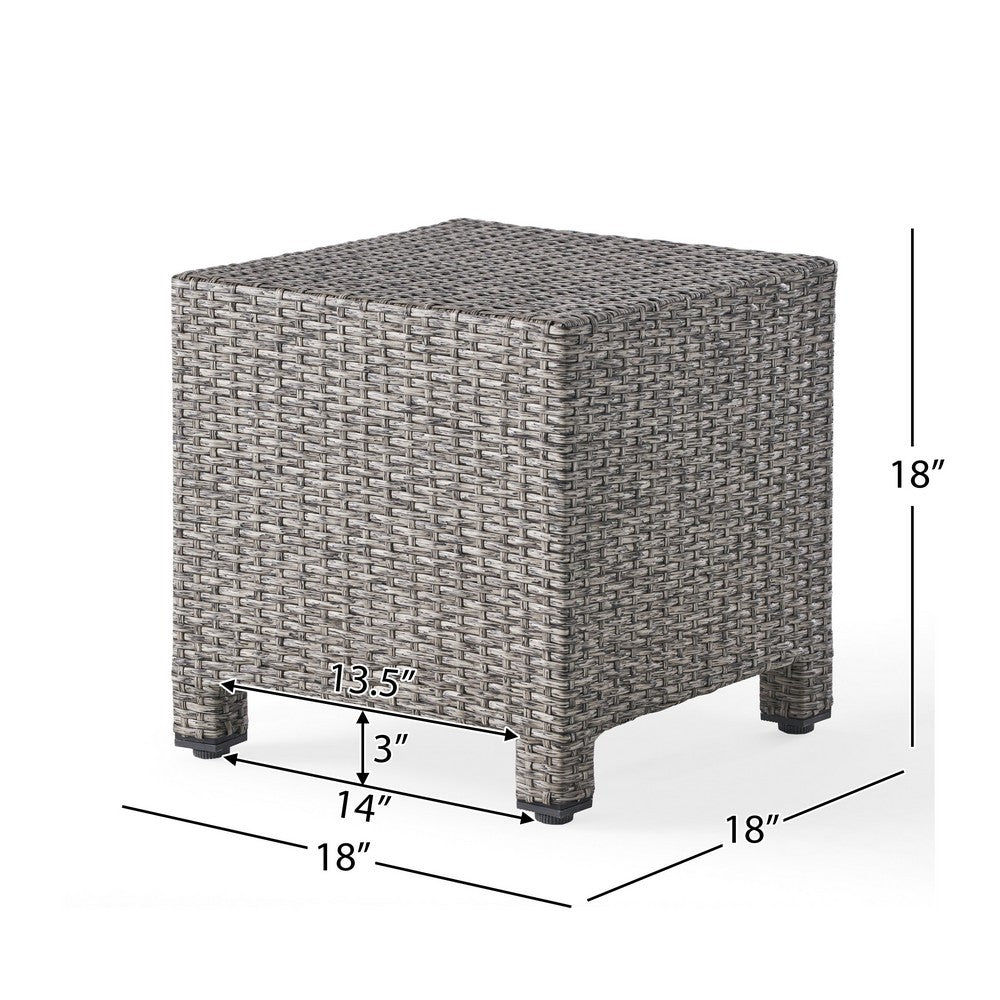 Perie Outdoor Accent Table, Gray Faux Rattan, Iron Frame, 18 Inch -BM335694