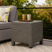 Perie Outdoor Accent Table, Gray Faux Rattan, Iron Frame, 18 Inch -BM335694