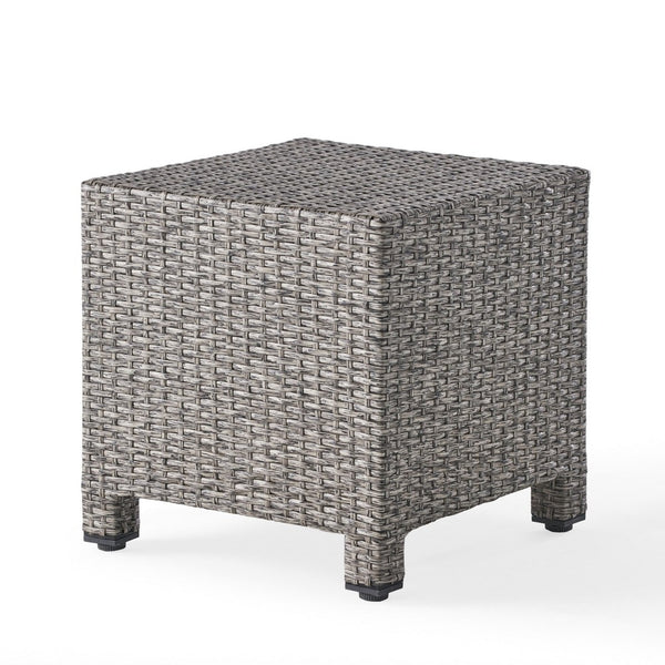 Perie Outdoor Accent Table, Gray Faux Rattan, Iron Frame, 18 Inch -BM335694