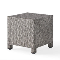 Perie Outdoor Accent Table, Gray Faux Rattan, Iron Frame, 18 Inch -BM335694