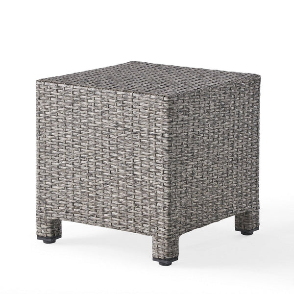 Perie Outdoor Accent Table, Gray Faux Rattan, Iron Frame, 18 Inch -BM335694