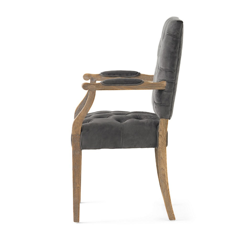Accent Armchair, Diamond Tufted Charcoal Gray Velvet, Oak Brown Wood -BM335695