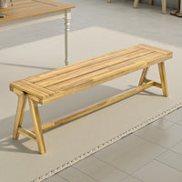 Lea Outdoor Dining Bench Set of 2, 63 Inch Varnished Teak Brown Wood -BM335696