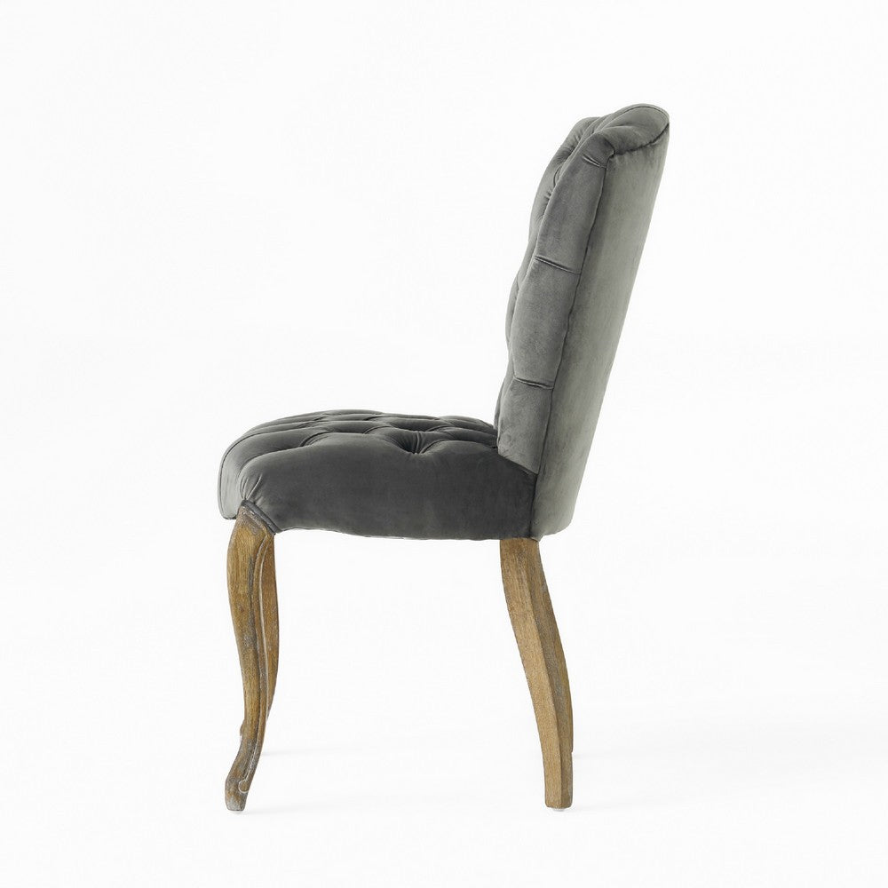 Tury Dining Side Chair Set of 2, Button Tufted, Classic Black Velvet -BM335698