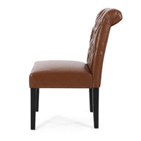 Mein Dining Chair Set of 2, Tufted Back Rolled Top, Brown Faux Leather -BM335699