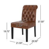 Mein Dining Chair Set of 2, Tufted Back Rolled Top, Brown Faux Leather -BM335699