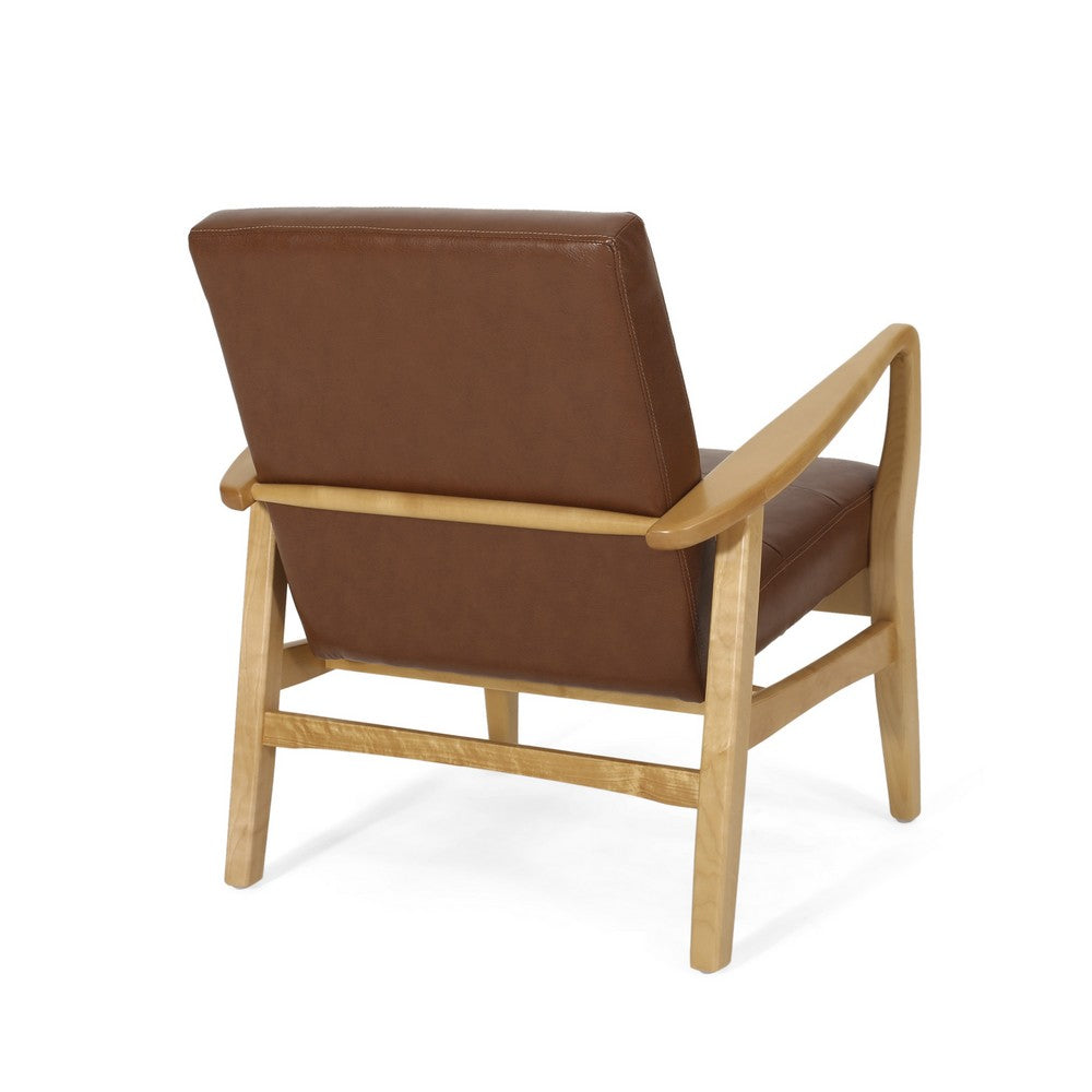 Modern Club Chair, Tufted Back w Waffle Stitch, Brown Faux Leather -BM335700