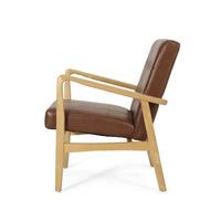 Modern Club Chair, Tufted Back w Waffle Stitch, Brown Faux Leather -BM335700