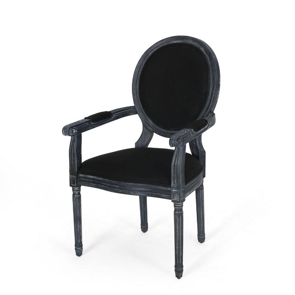 French Country Dining Chairs Set of 2, Round Back and Armrests, Black -BM335701