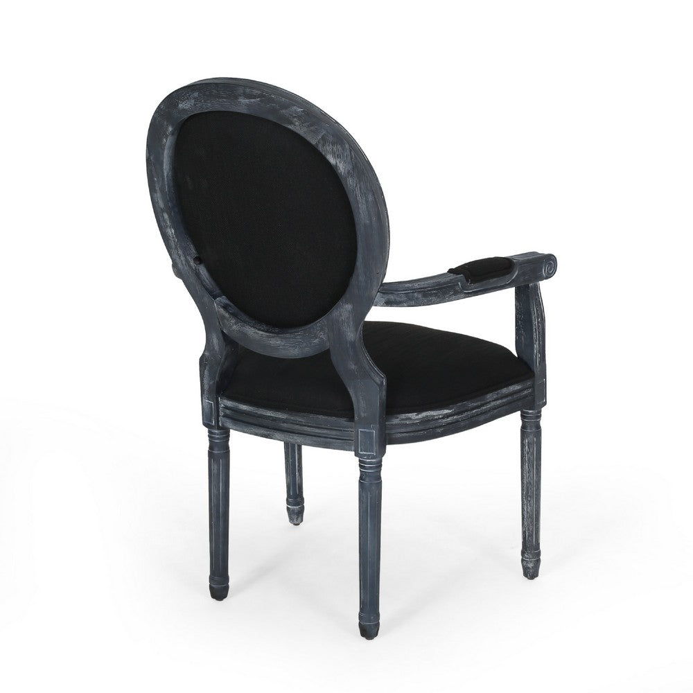 French Country Dining Chairs Set of 2, Round Back and Armrests, Black -BM335701