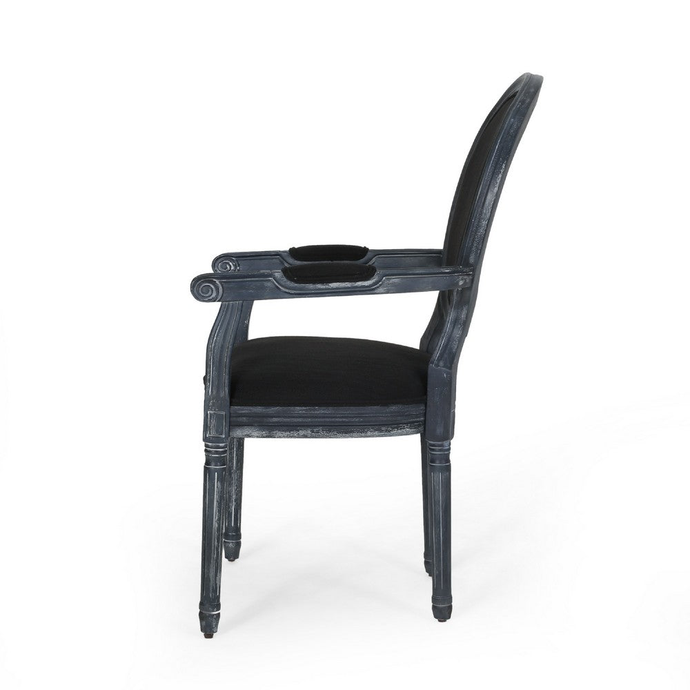 French Country Dining Chairs Set of 2, Round Back and Armrests, Black -BM335701