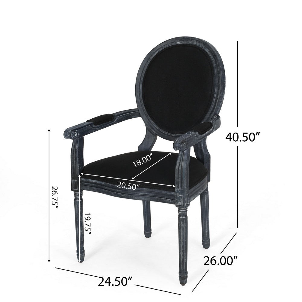 French Country Dining Chairs Set of 2, Round Back and Armrests, Black -BM335701