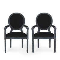 French Country Dining Chairs Set of 2, Round Back and Armrests, Black -BM335701