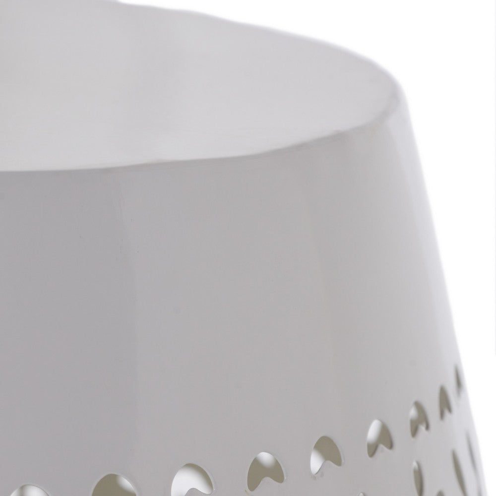 Outdoor Side Table, Lace Cut, 12 Inch Round Top w White Barrel Base -BM335702