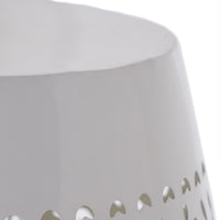 Outdoor Side Table, Lace Cut, 12 Inch Round Top w White Barrel Base -BM335702