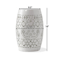 Outdoor Side Table, Lace Cut, 12 Inch Round Top w White Barrel Base -BM335702