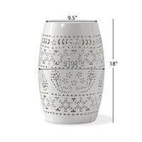 Outdoor Side Table, Lace Cut, 12 Inch Round Top w White Barrel Base -BM335702